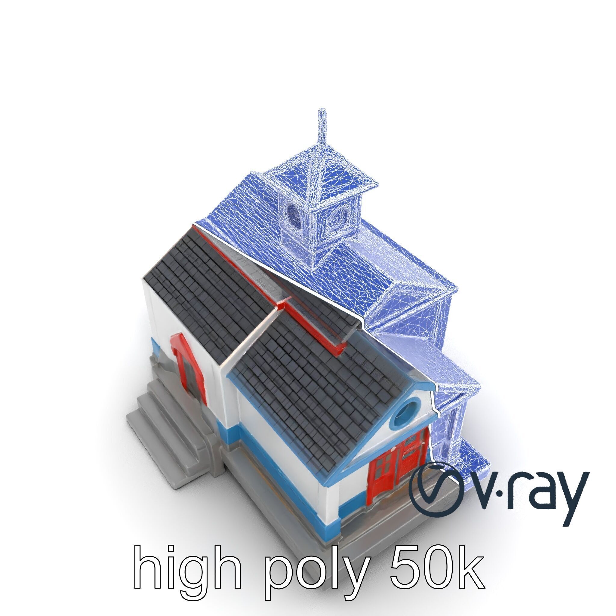 Cartoon School Building with Bell Tower model pack Low-poly 3D model_22