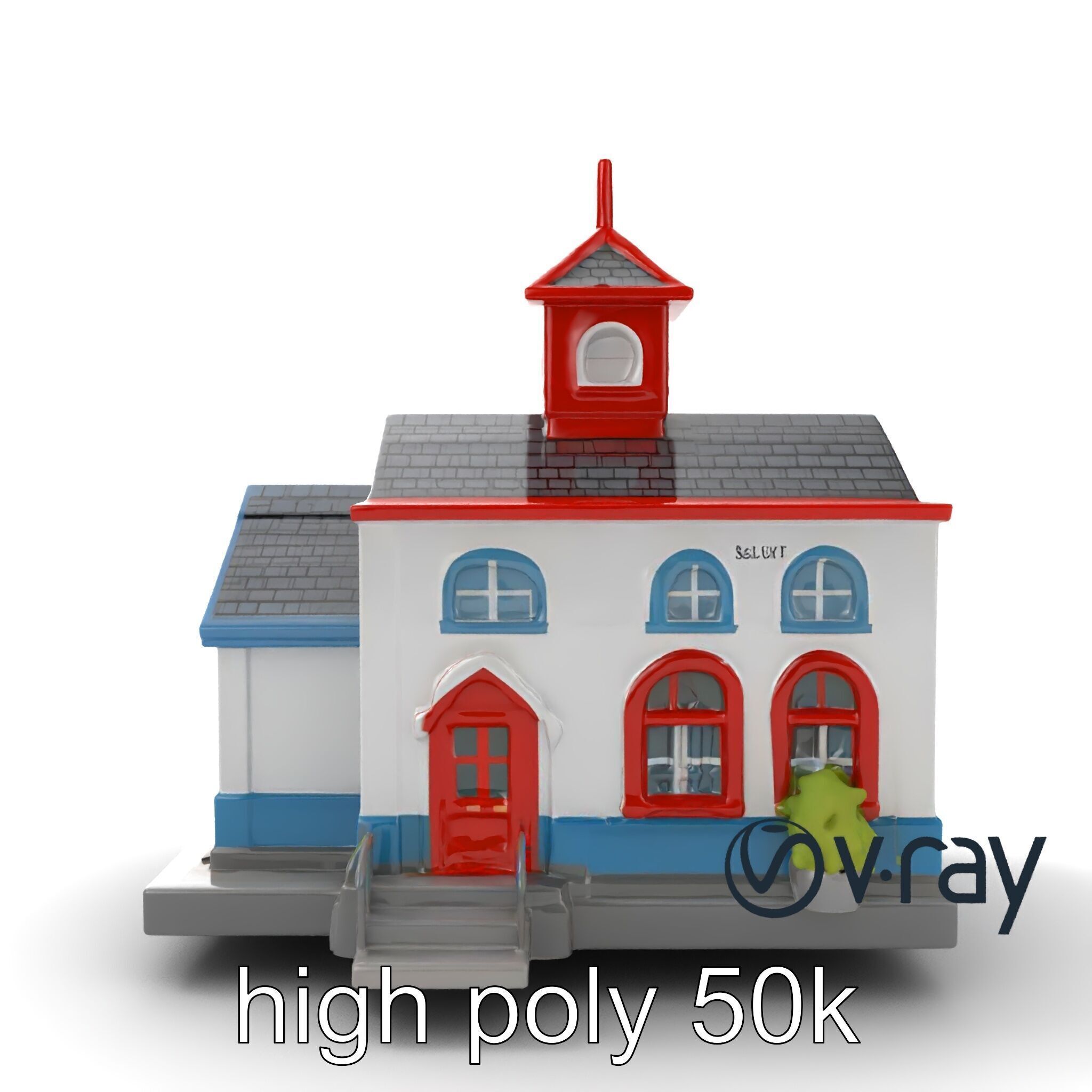 Cartoon School Building with Bell Tower model pack Low-poly 3D model_31