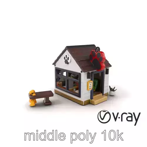 Whimsical Pet Store with Paw-Print Sign model pack Low-poly 3D model