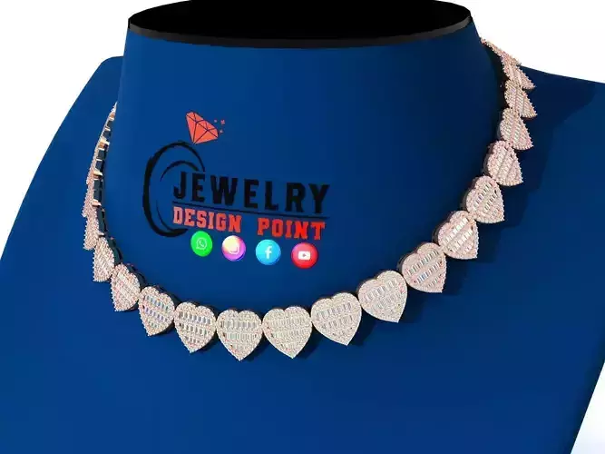 Custom Heart Ice-out Baguettes Diamond Chain Link - Unisex chain