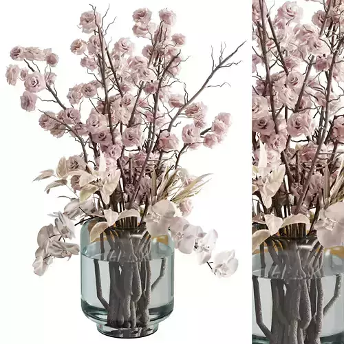 flowers plant in a bouquet glass vase 72