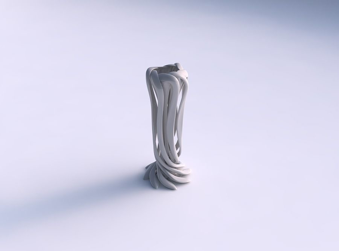 Vase double twisted large with wide collapsed top and squeezed mid section streched and wavy top