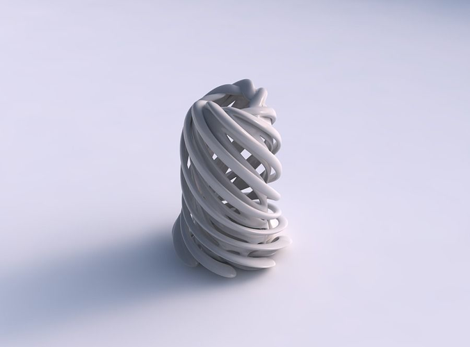 Vase double twisted with bulged and collapsed top twisted and streched top