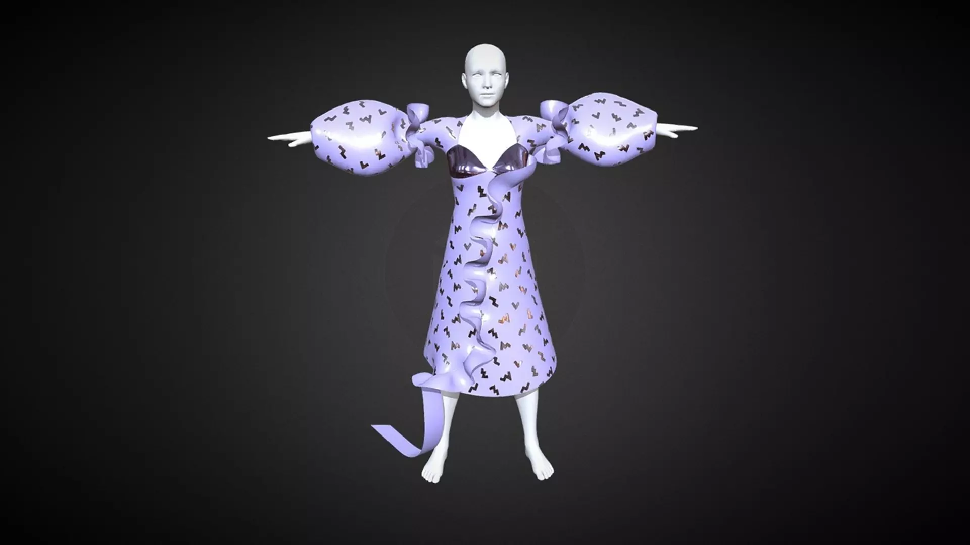 Ladies Puffy Party Dress With Genesis 8 In Low Poly Low-poly 3D model_0