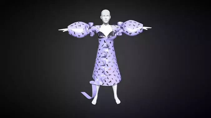 Ladies Puffy Party Dress With Genesis 8 In Low Poly