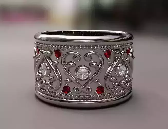 Gold silver ring with antique design ready to print