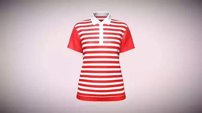 Ladies Red Striped Polo In Low Poly