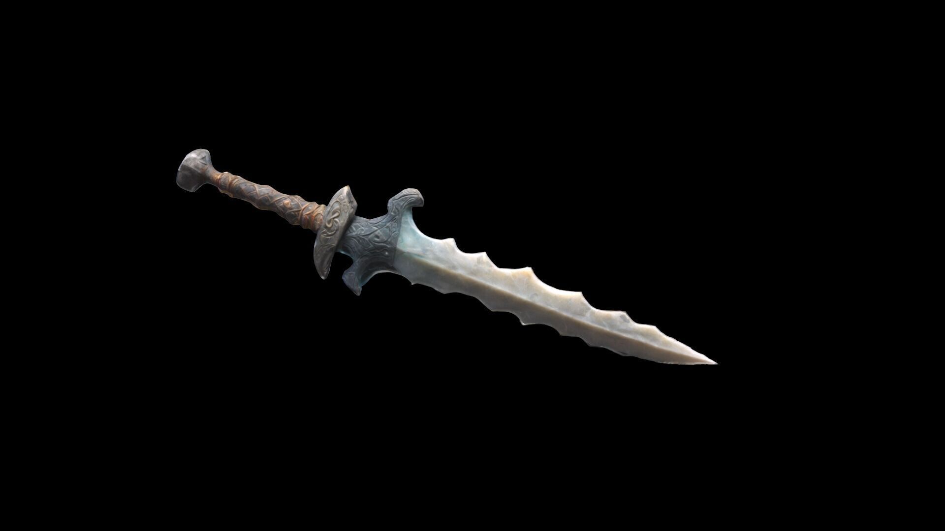 Flint Dagger With Full Of Artistic Sculpted Stone 3d Model 3D model_3