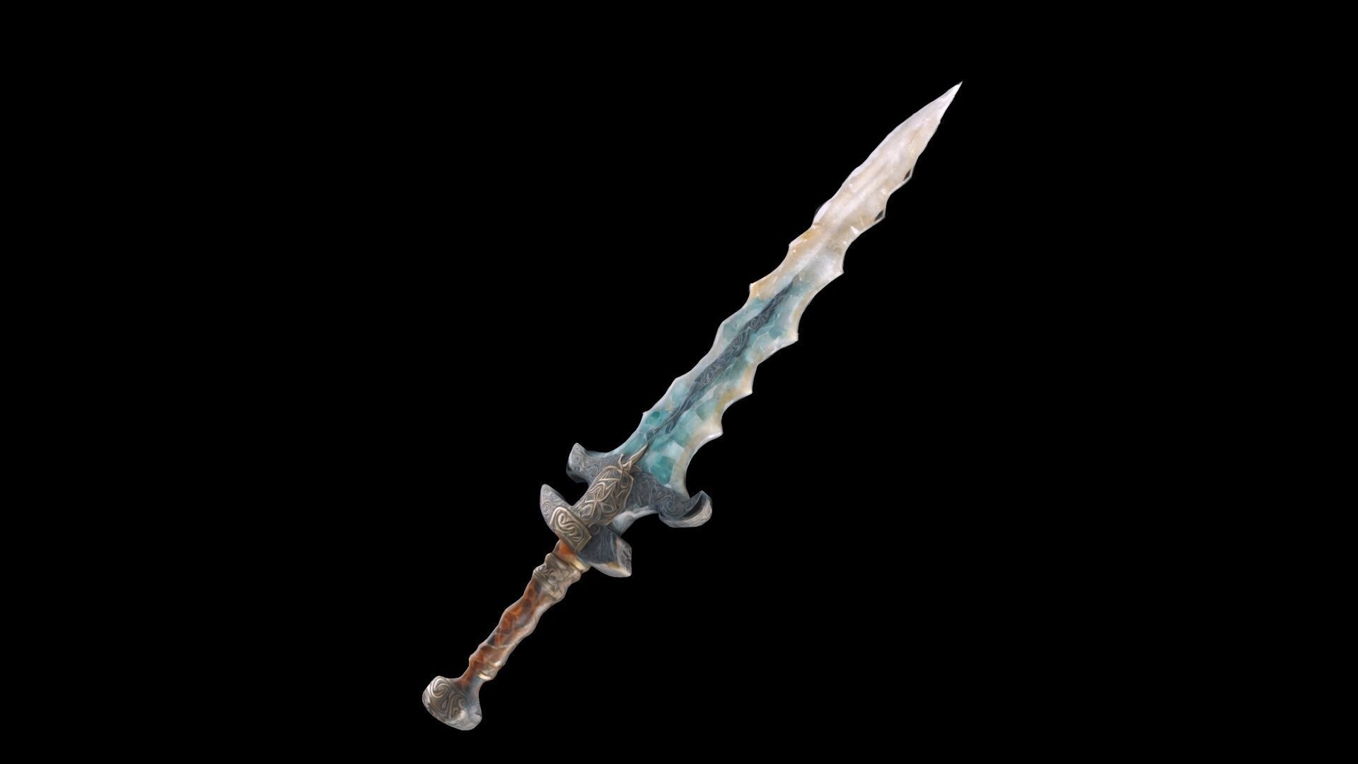 Flint Dagger With Full Of Artistic Sculpted Stone 3d Model 3D model_5
