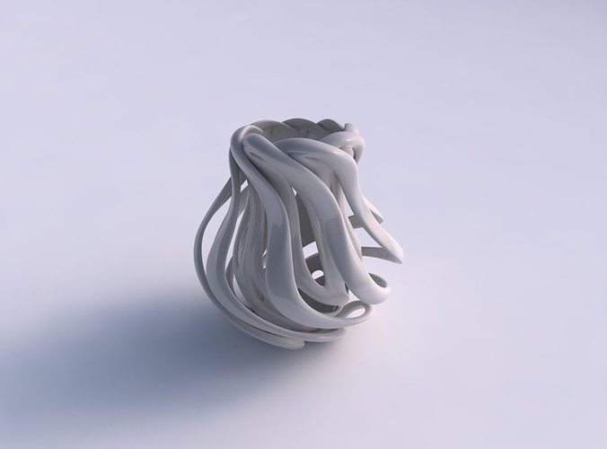 Vase double twisted bulged with collapsed top eccentric