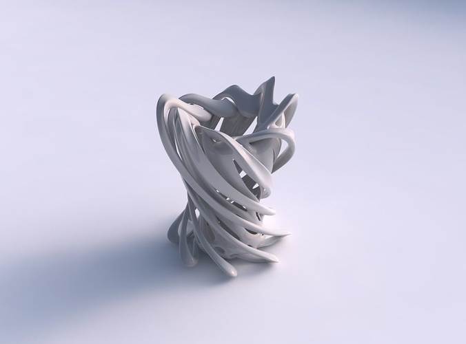 Vase double twisted funnel shape with collapsed top streched top