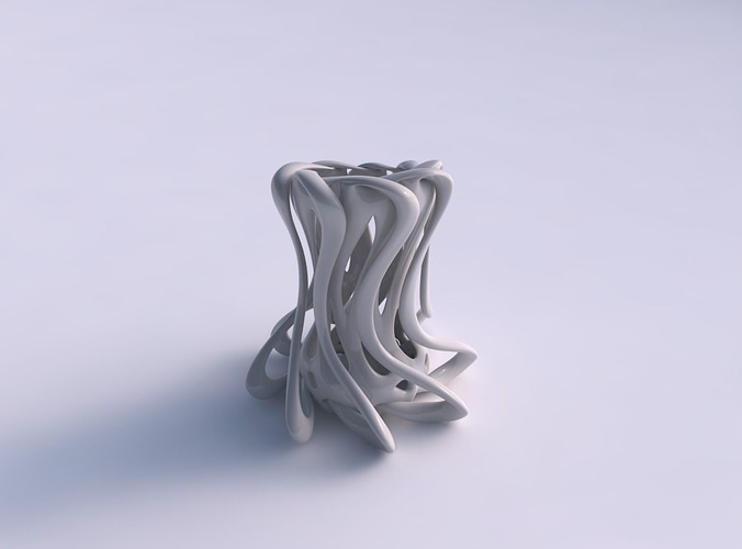 Vase double twisted cylindrical with collapsed top eccentric