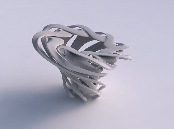 Vase double twisted funnel shape with collapsed top squeezed with streched top corner