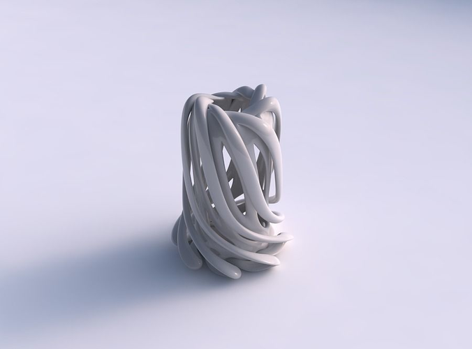 Vase double twisted with bulged and collapsed top streched top