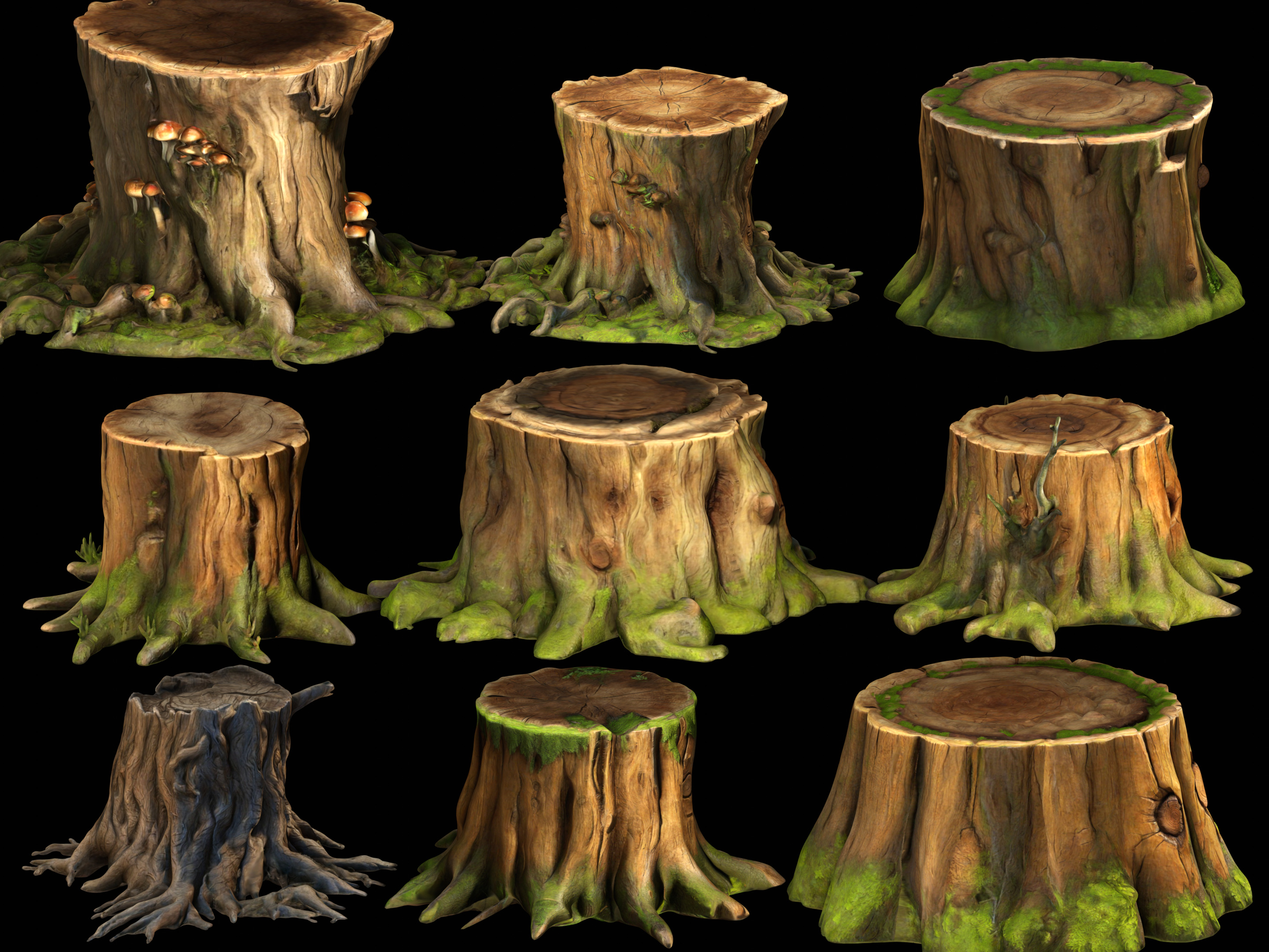 Tree Stumps Pack Low-poly 3D model_18