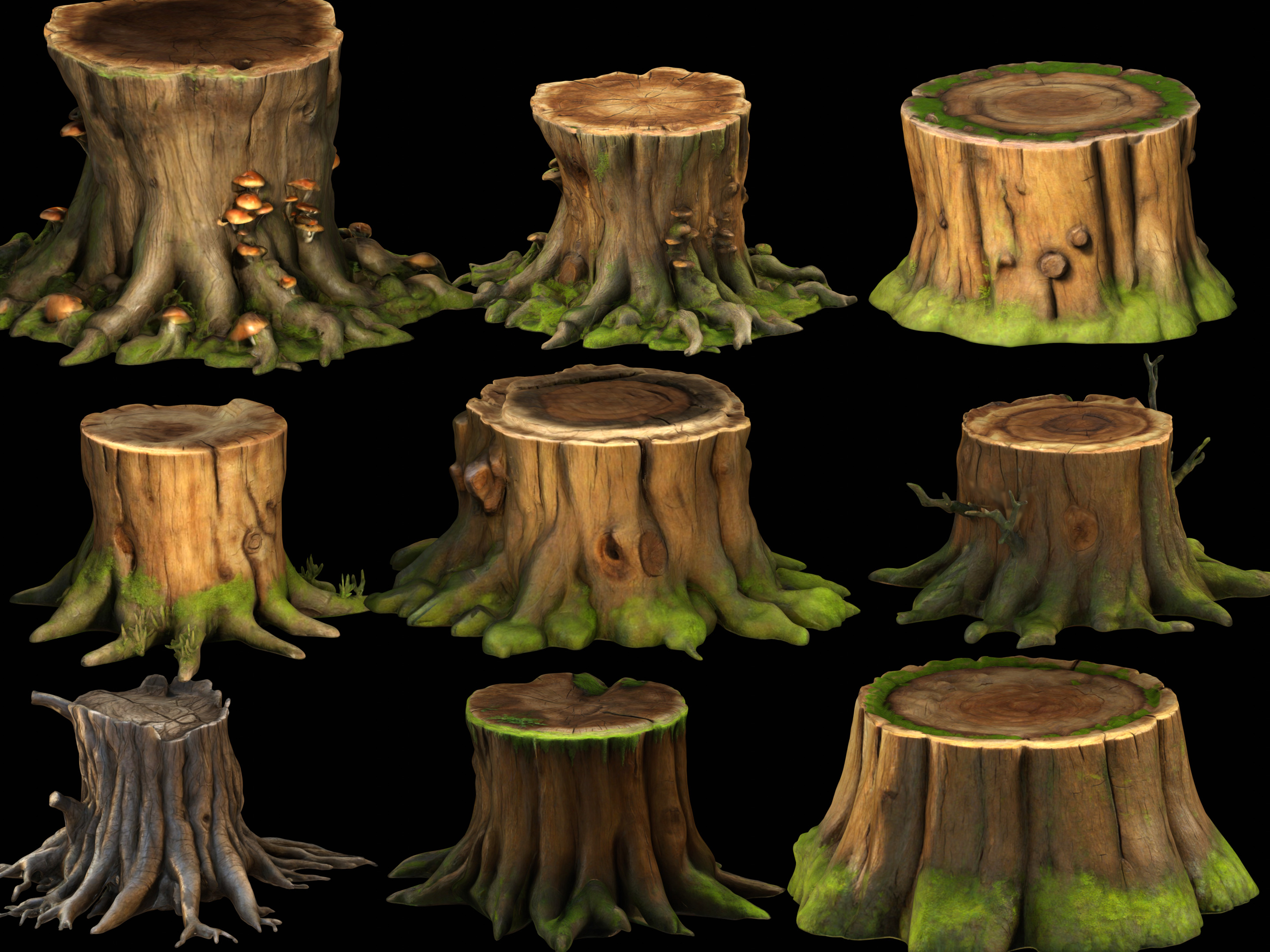 Tree Stumps Pack Low-poly 3D model_20