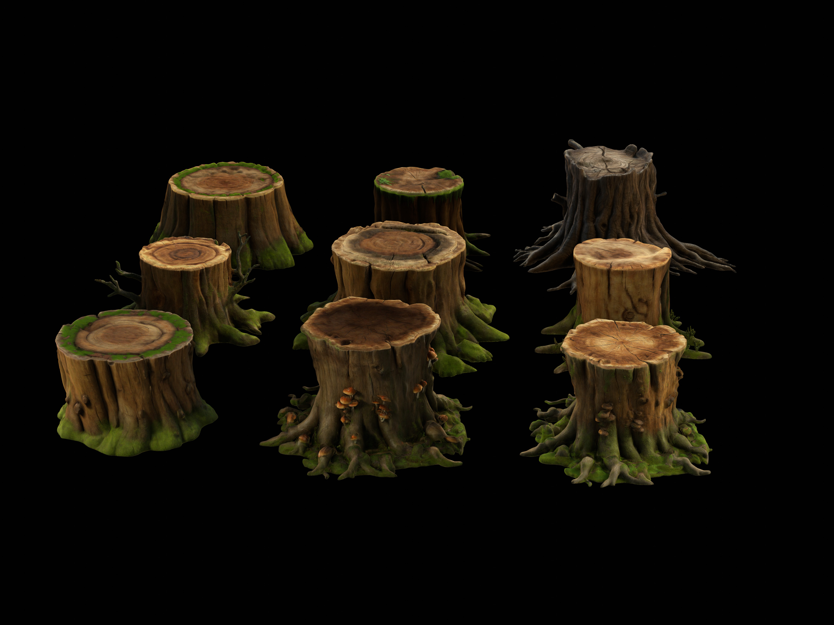 Tree Stumps Pack Low-poly 3D model_6