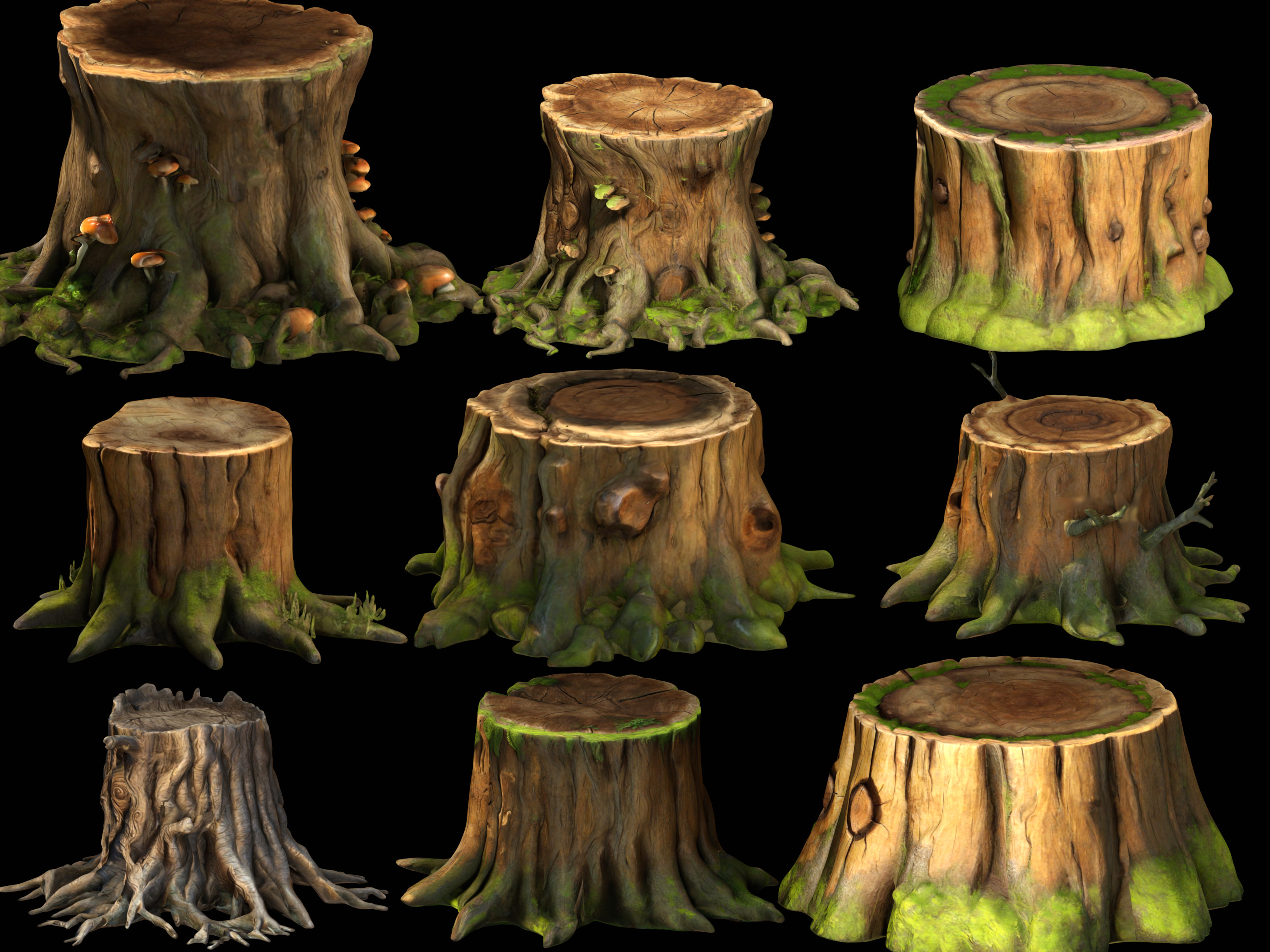 Tree Stumps Pack Low-poly 3D model_21