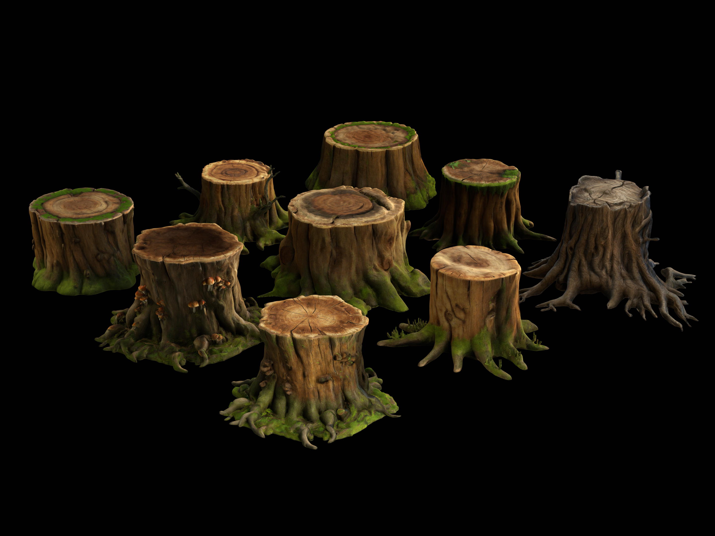 Tree Stumps Pack Low-poly 3D model_5
