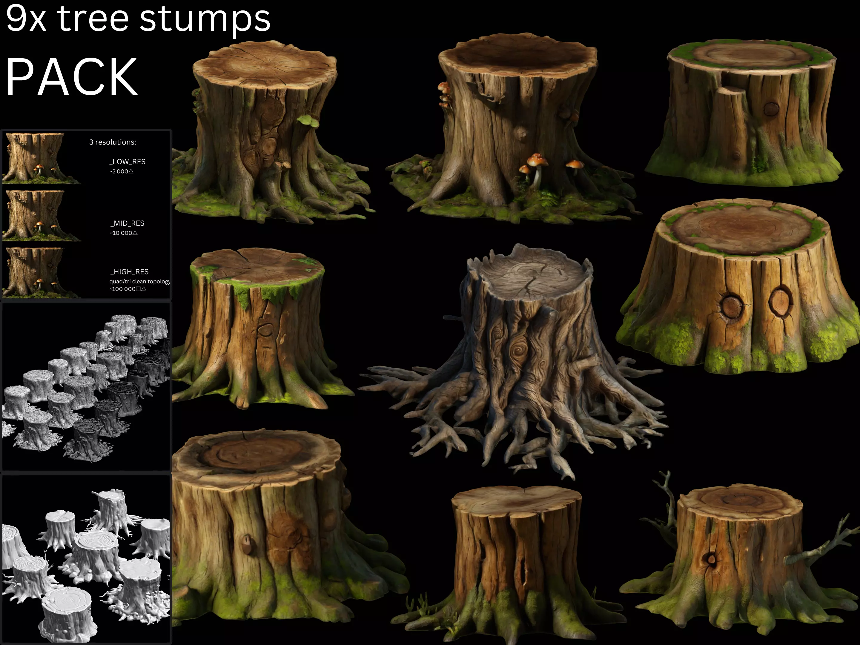 Tree Stumps Pack Low-poly 3D model_0
