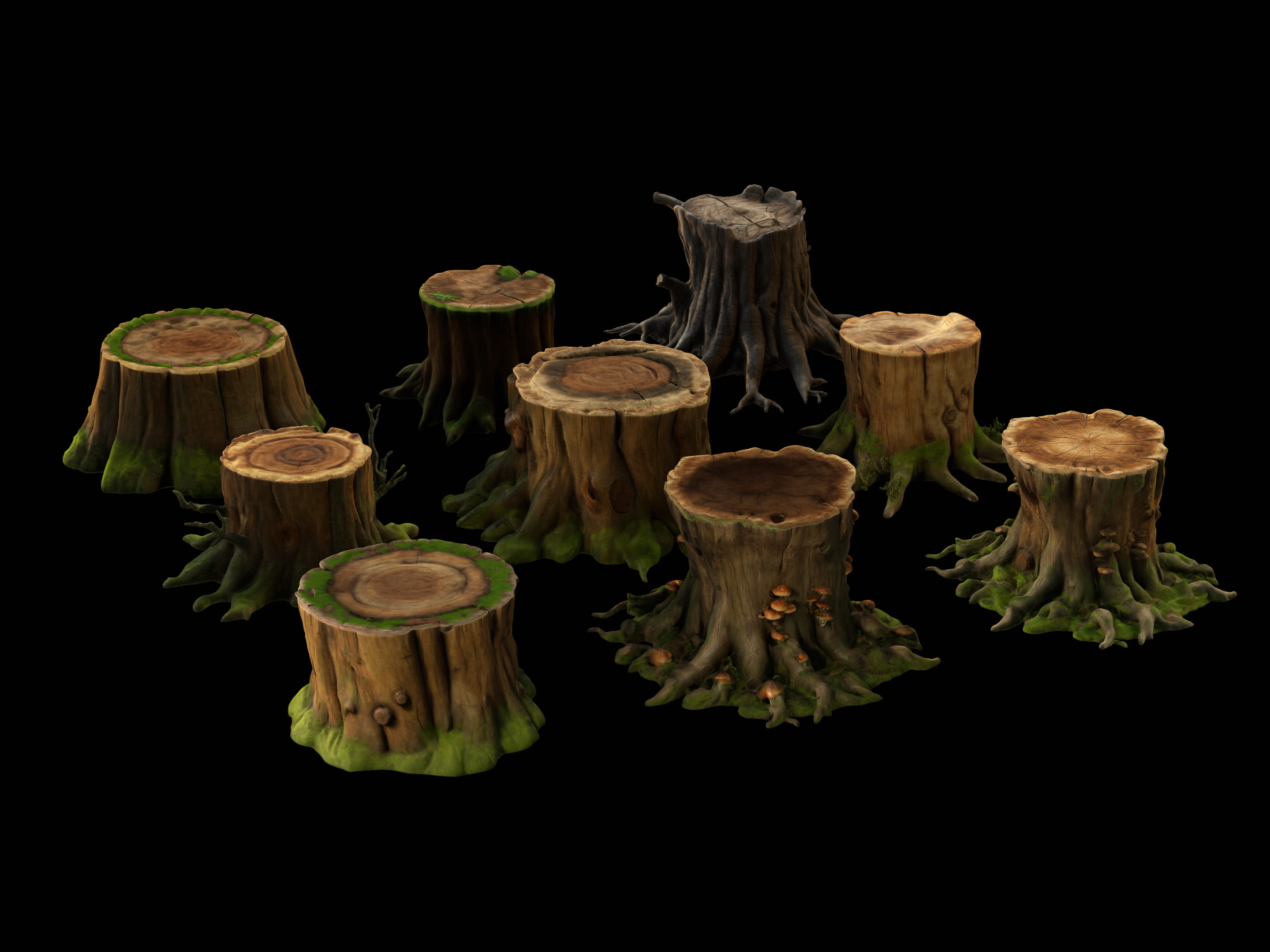Tree Stumps Pack Low-poly 3D model_7