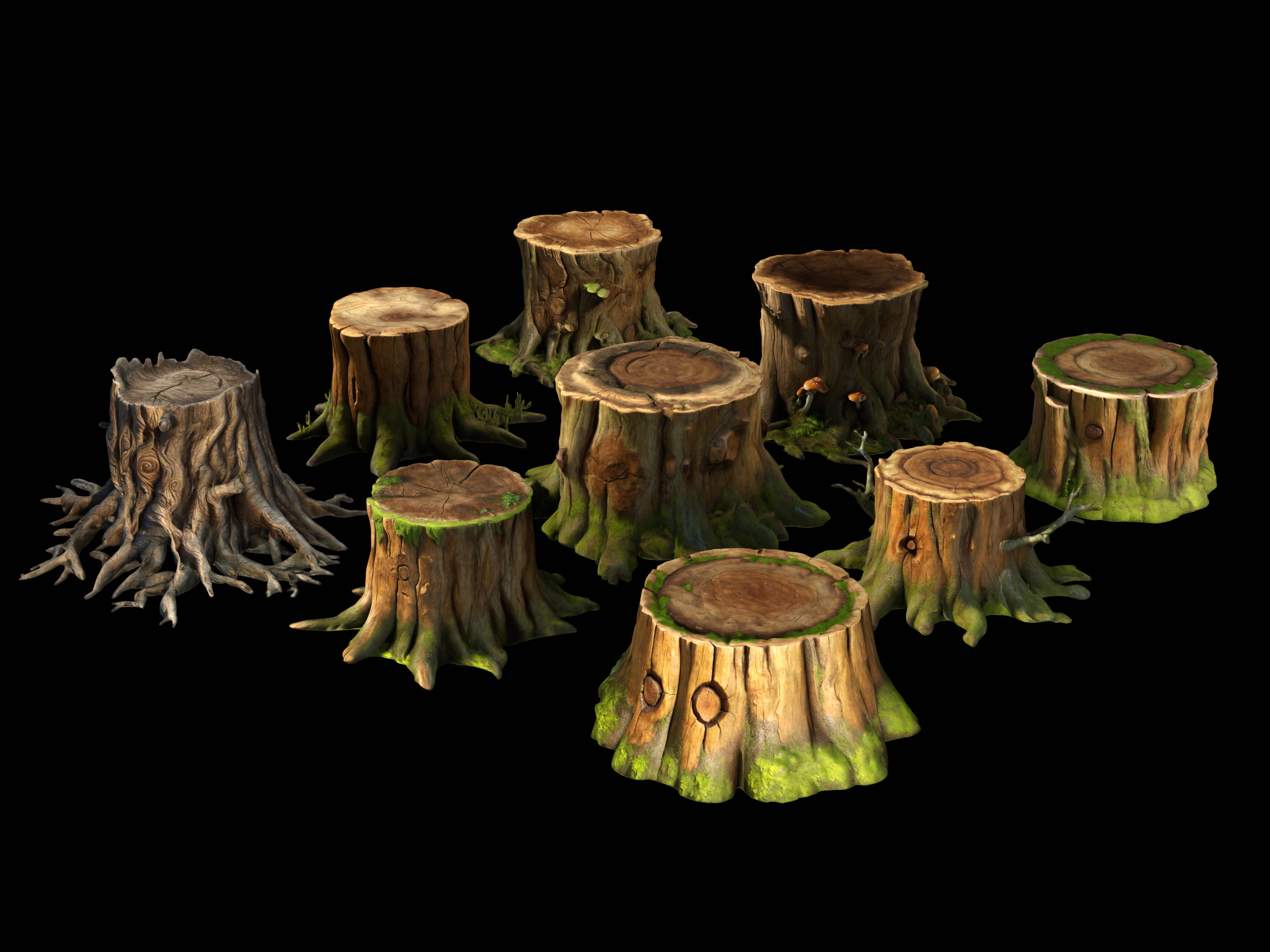 Tree Stumps Pack Low-poly 3D model_3