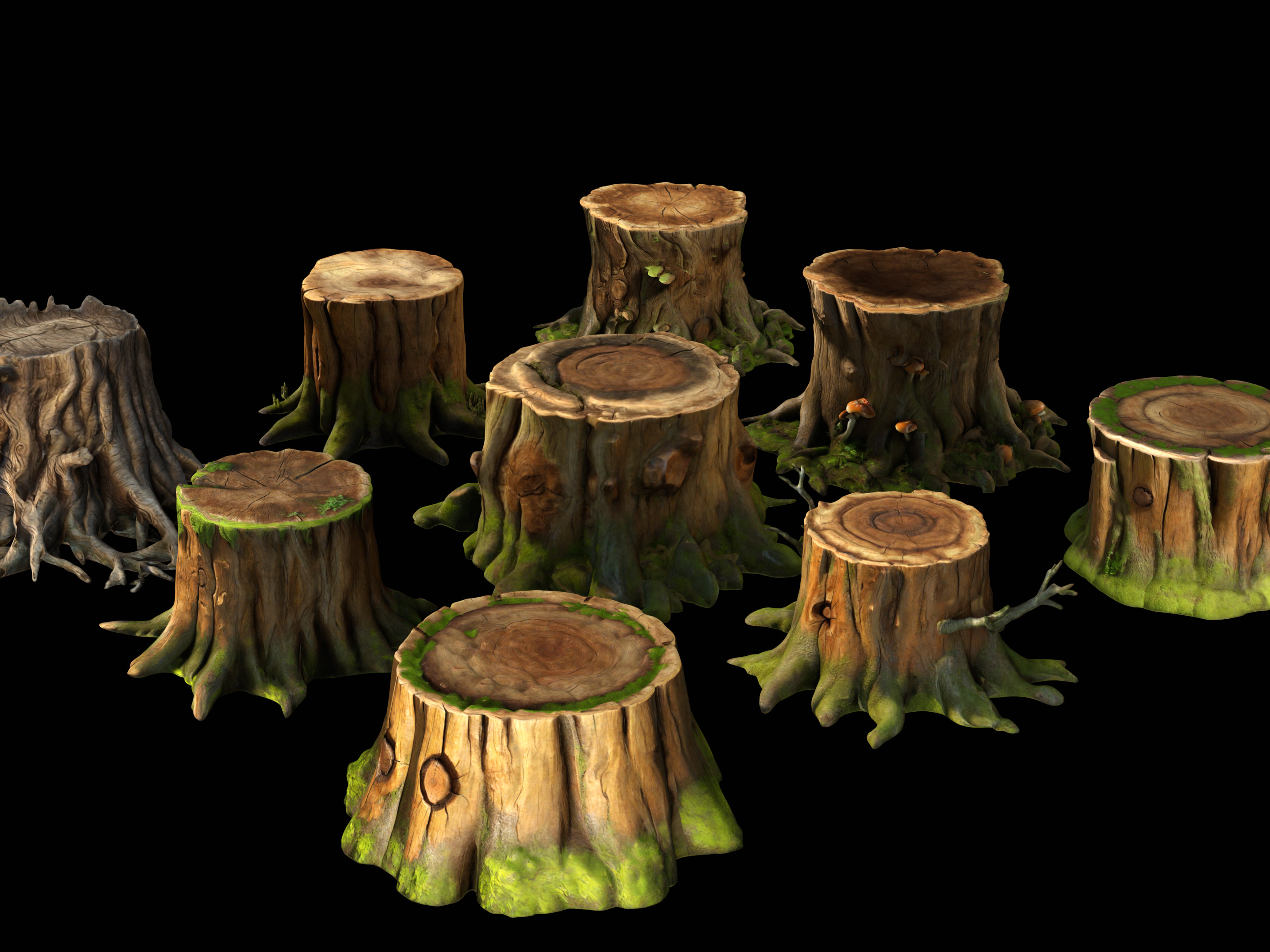 Tree Stumps Pack Low-poly 3D model_2