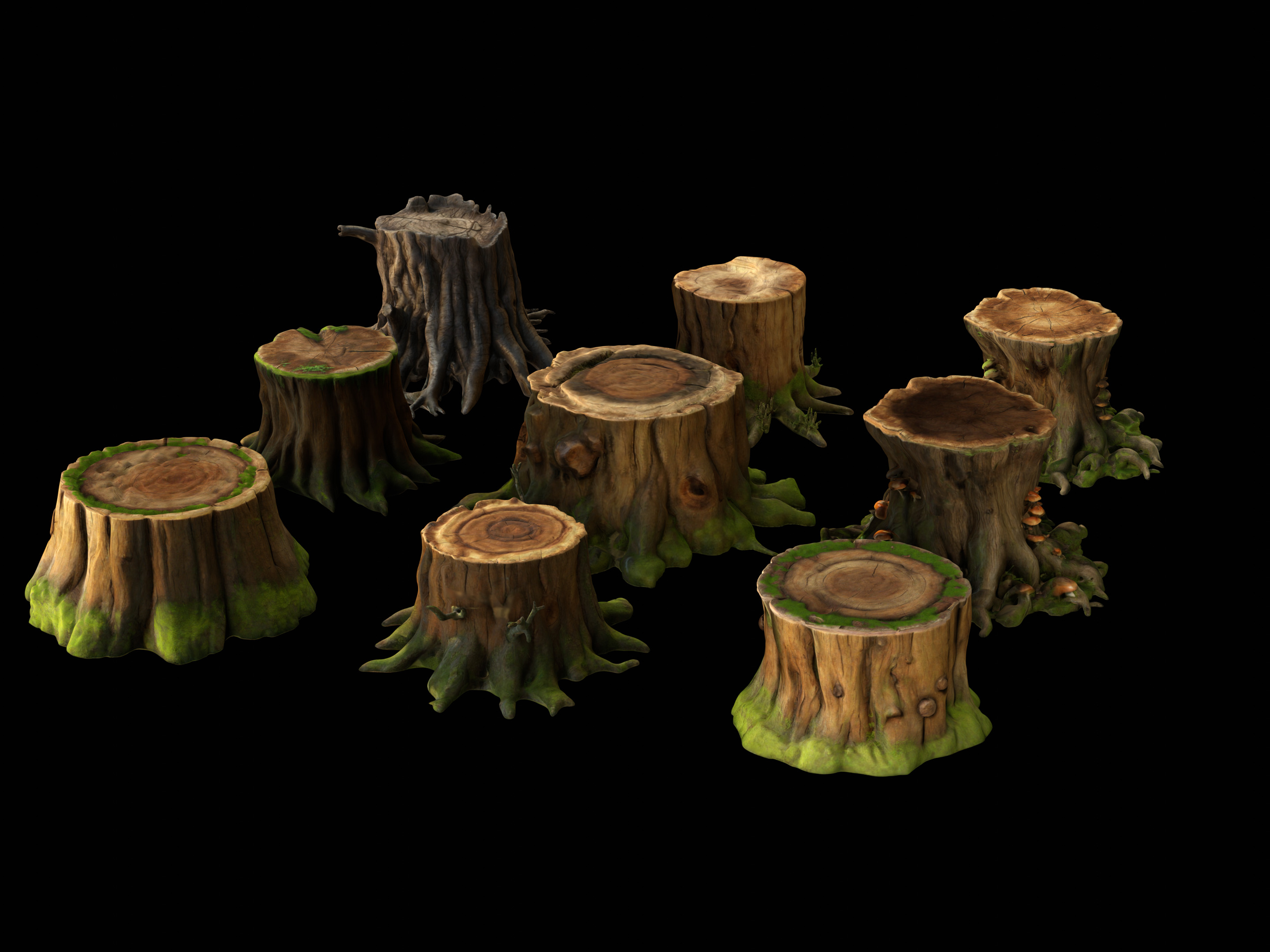 Tree Stumps Pack Low-poly 3D model_8