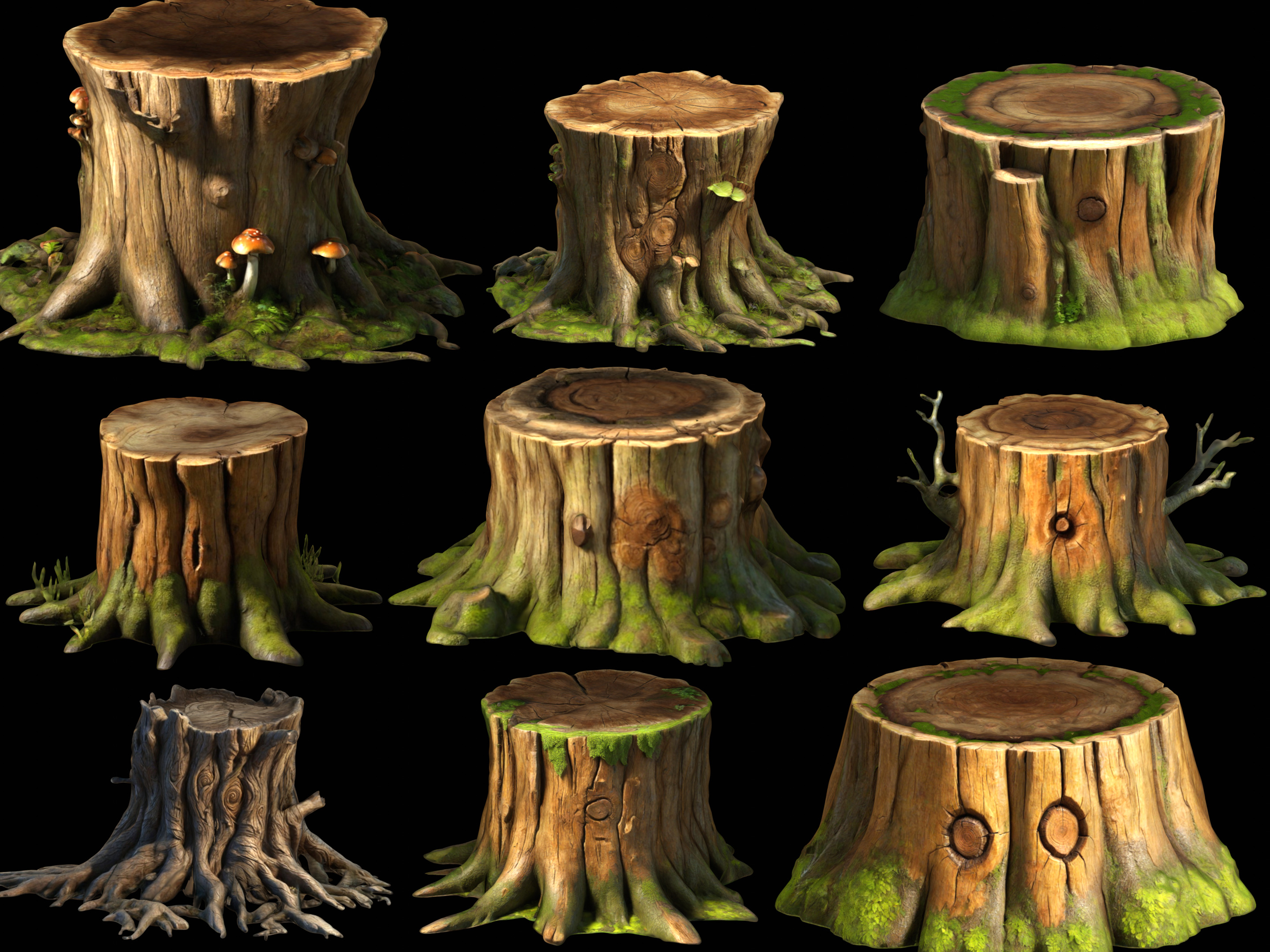 Tree Stumps Pack Low-poly 3D model_17