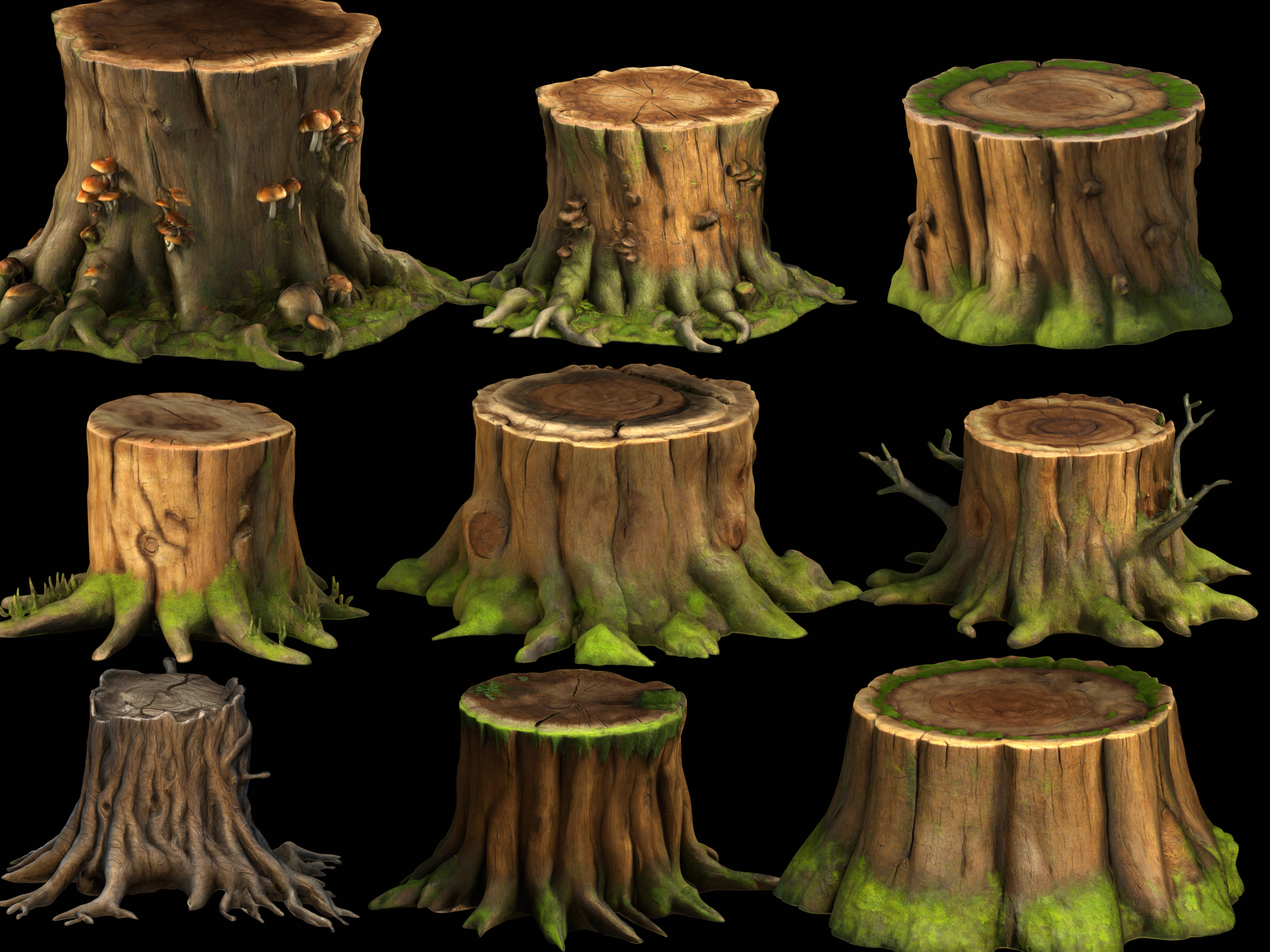 Tree Stumps Pack Low-poly 3D model_19