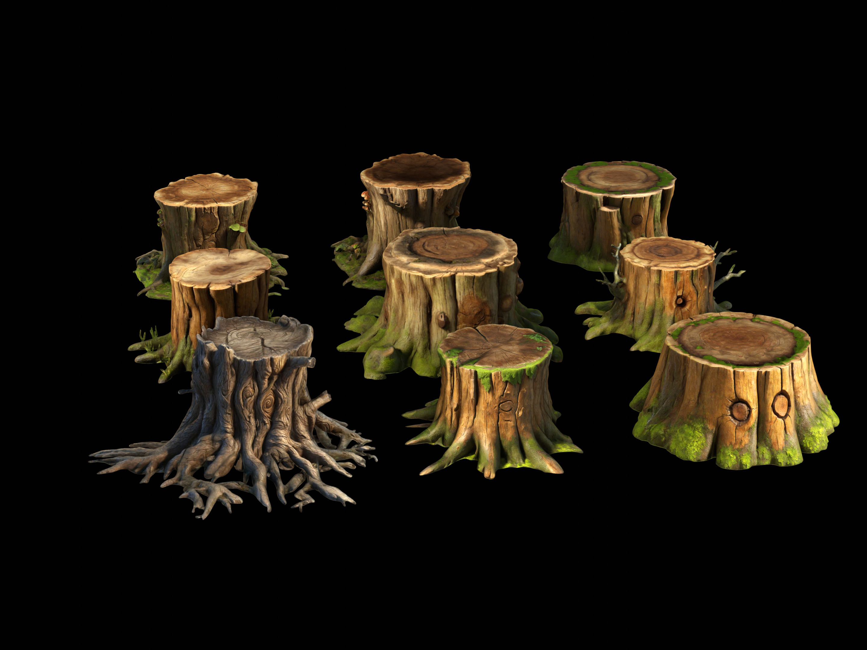 Tree Stumps Pack Low-poly 3D model_4