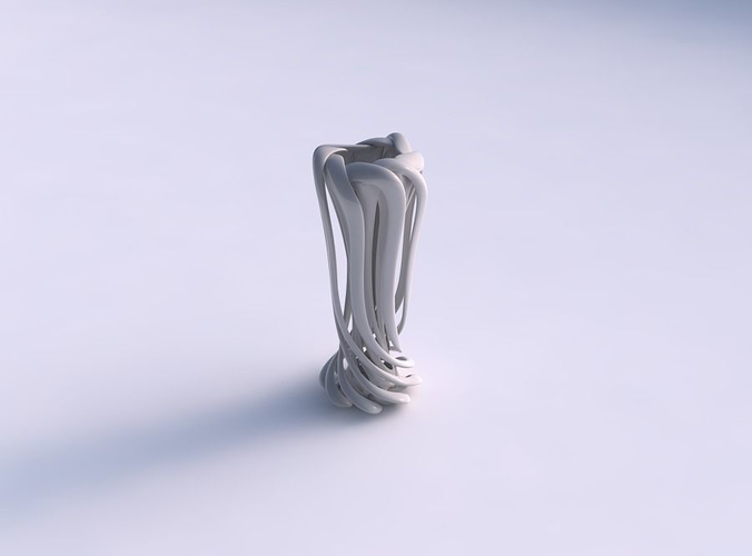 Vase double twisted medium with wide collapsed top and squeezed mid section streched and wavy top