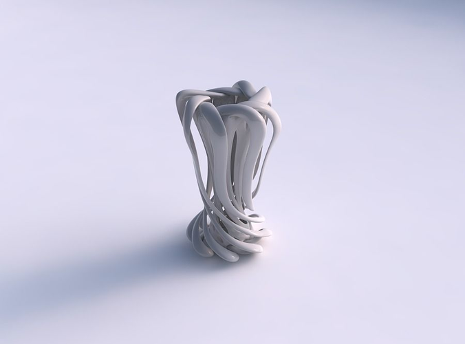 Vase double twisted small with wide collapsed top and squeezed mid section streched and wavy top