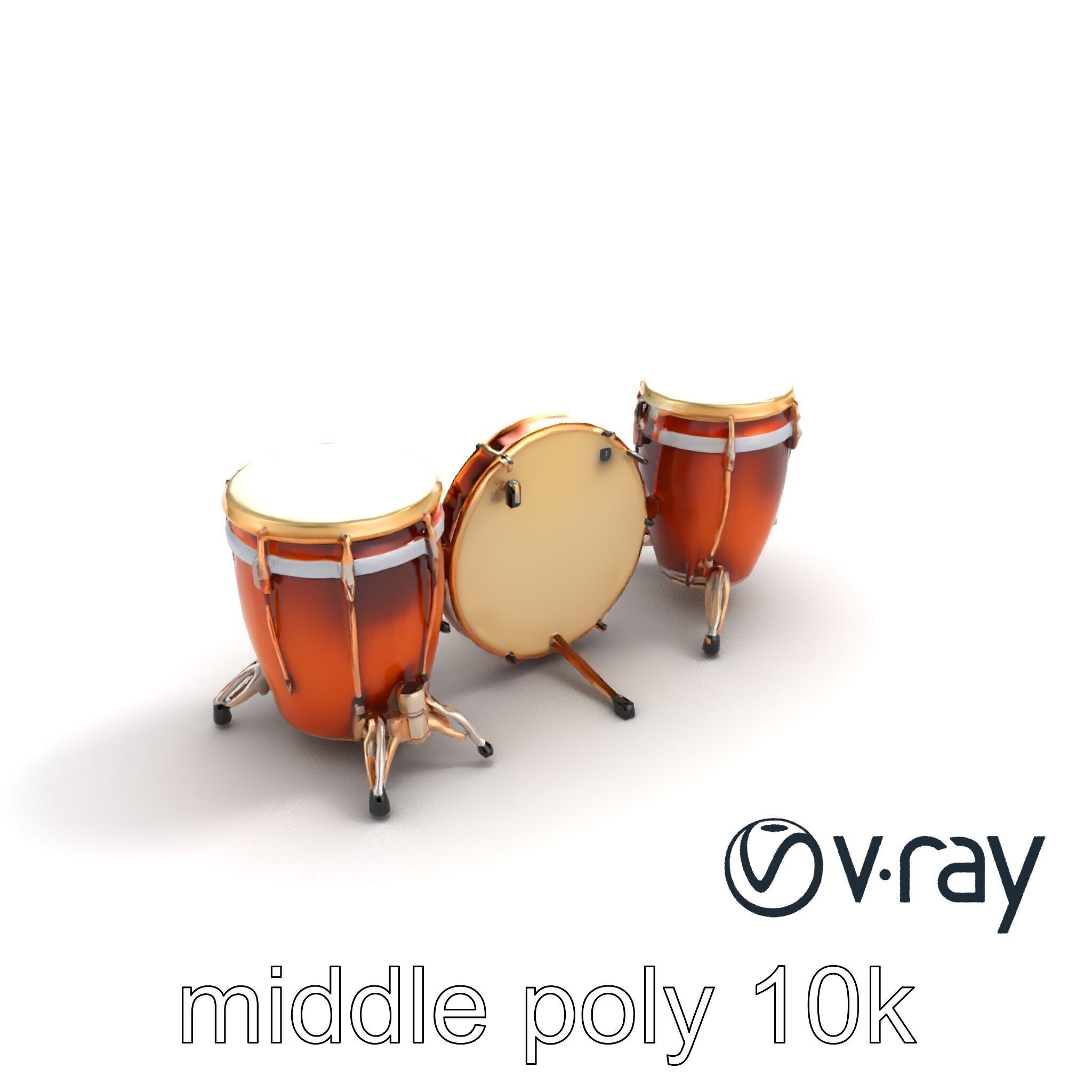 Timpani Drums with Copper Bowls Model Pack Low-poly 3D model_8