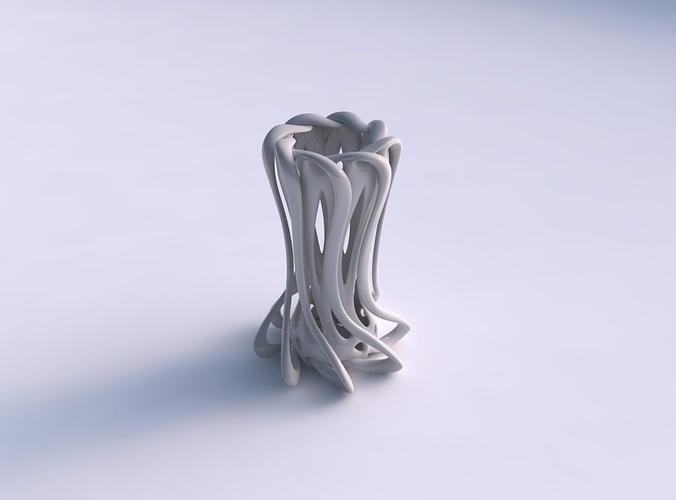 Vase double twisted cylindrical with collapsed top widened top
