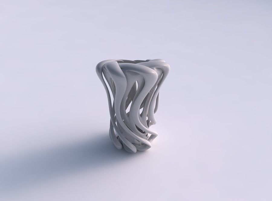 Vase double twisted with bulged and collapsed top eccentric 3D print model_0