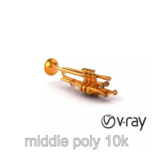 Realistic Brass Trumpet Three-Valve Lacquered Finish model pack