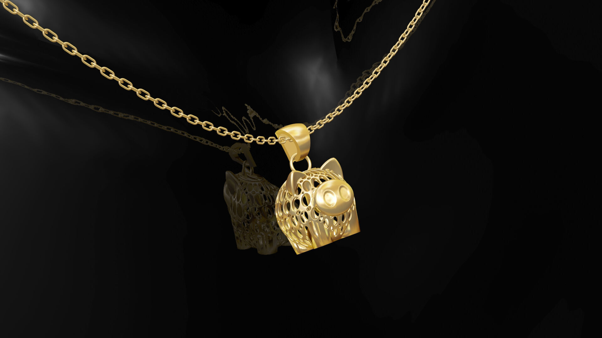 Piggy Pendant Jewelry Gold 3D print model_4