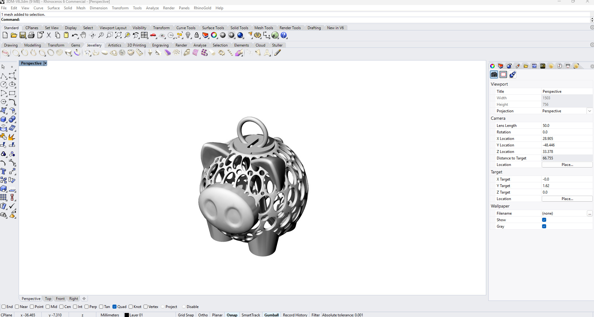 Piggy Pendant Jewelry Gold 3D print model_6