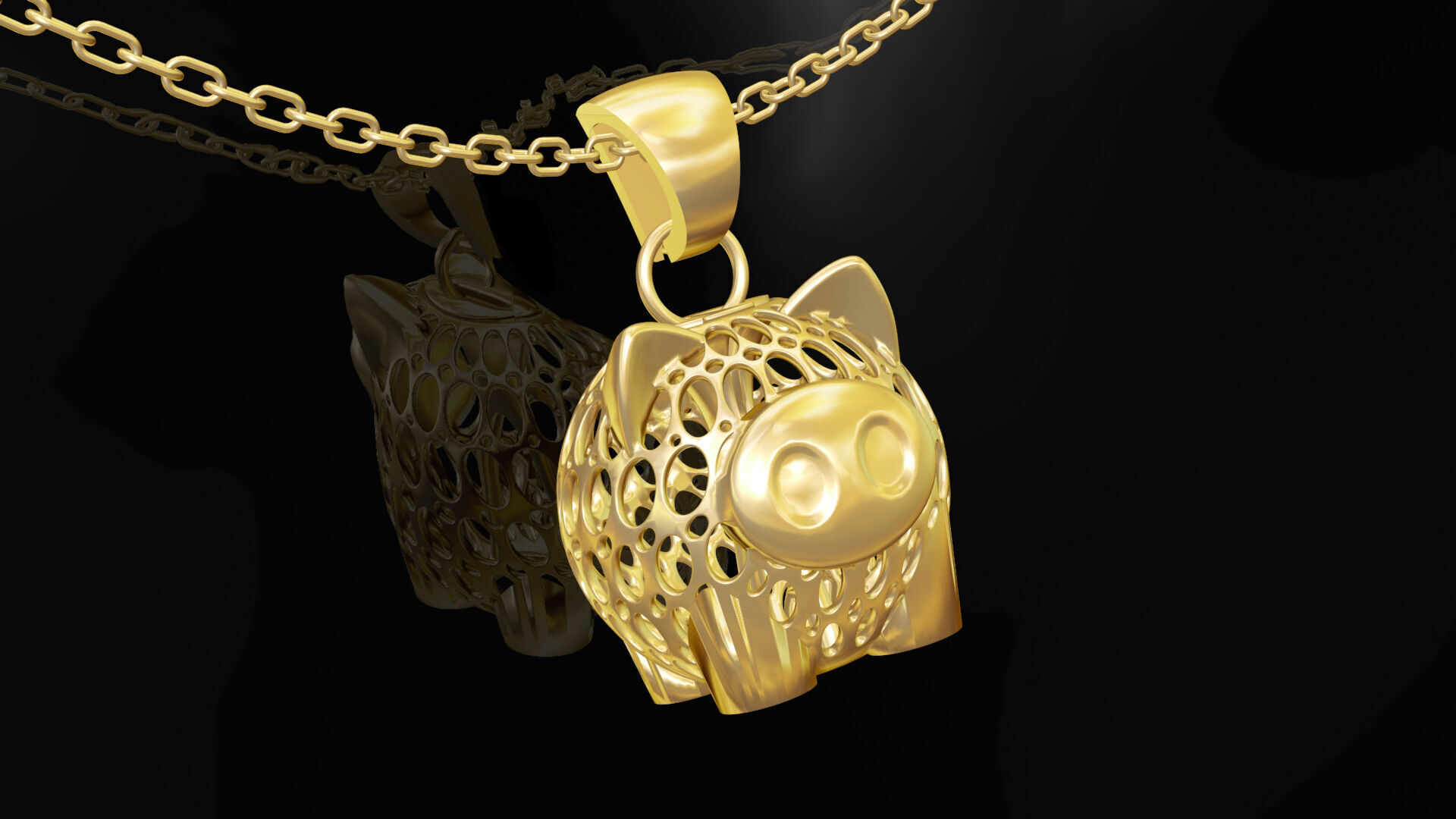 Piggy Pendant Jewelry Gold 3D print model_1