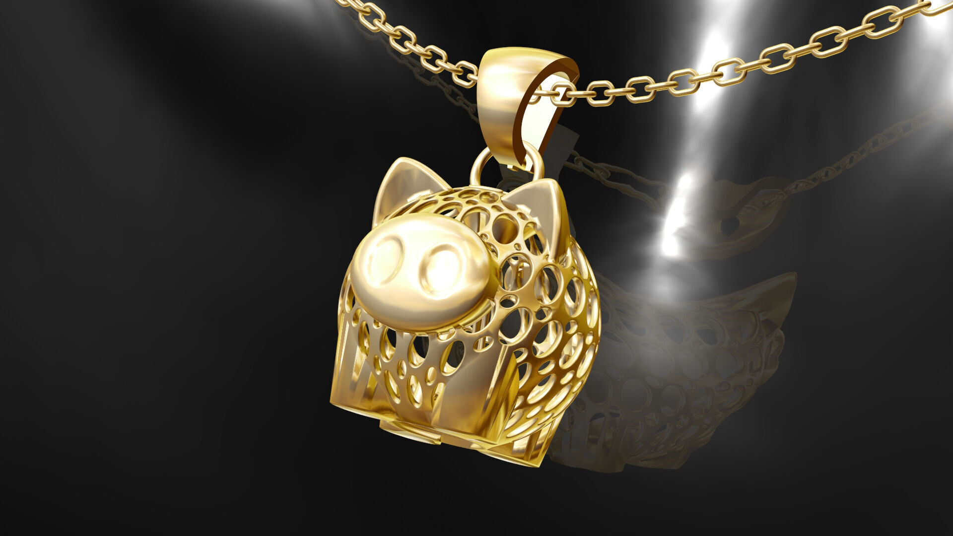 Piggy Pendant Jewelry Gold 3D print model_3