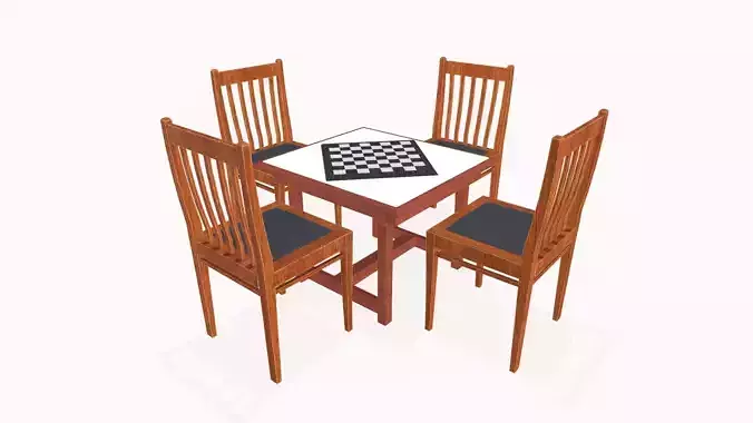 Chess Game Table and Chair Low-poly 3D model