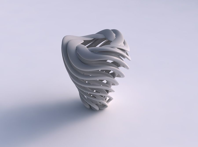 Vase double twisted with bulged and collapsed top wavy top