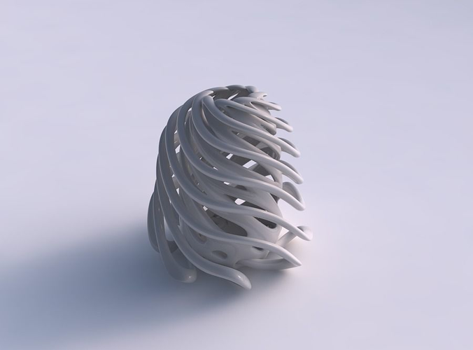 Vase double twisted wide bottom with collapsed top wavy top