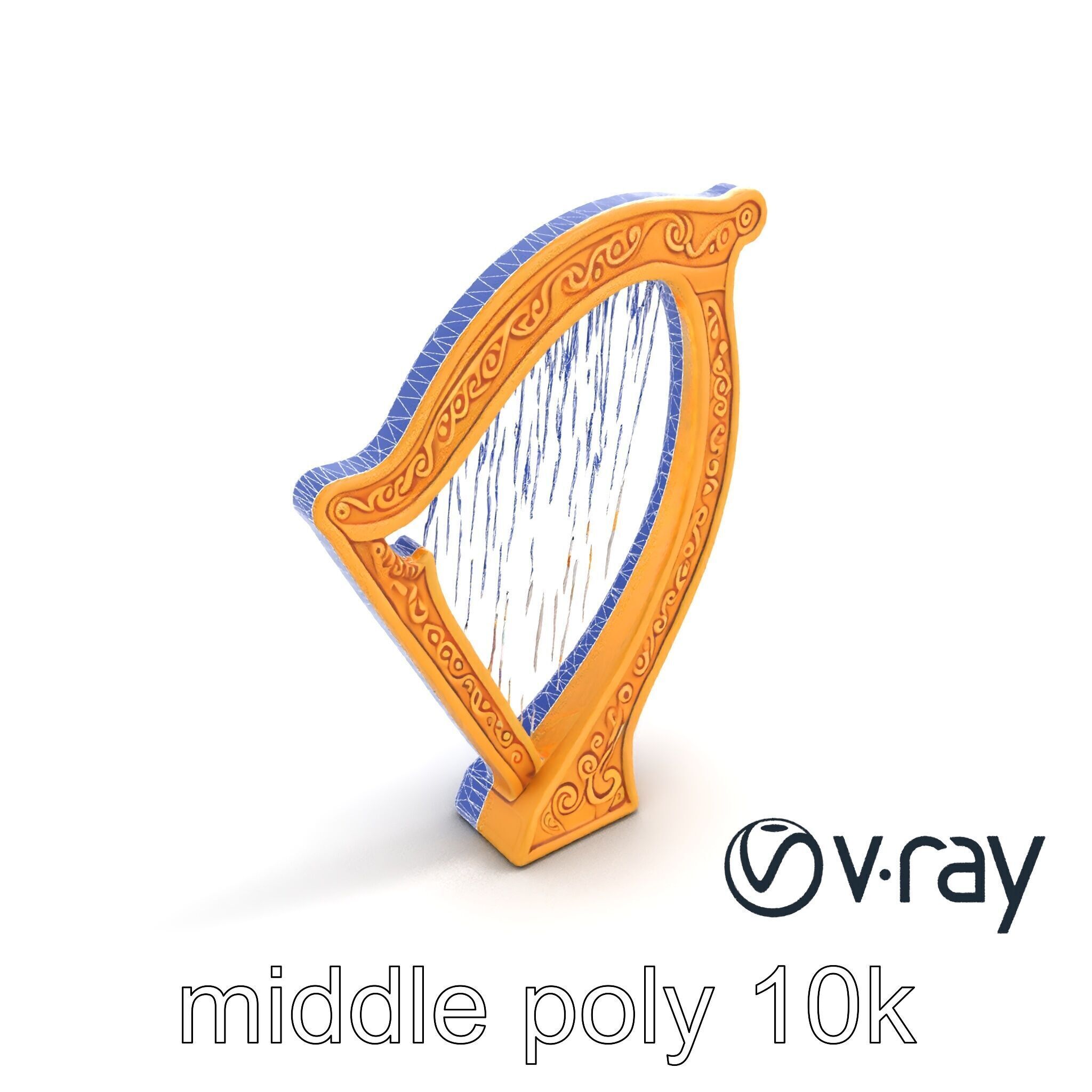 Golden Celtic Knot Harp 3D model pack Low-poly 3D model_15