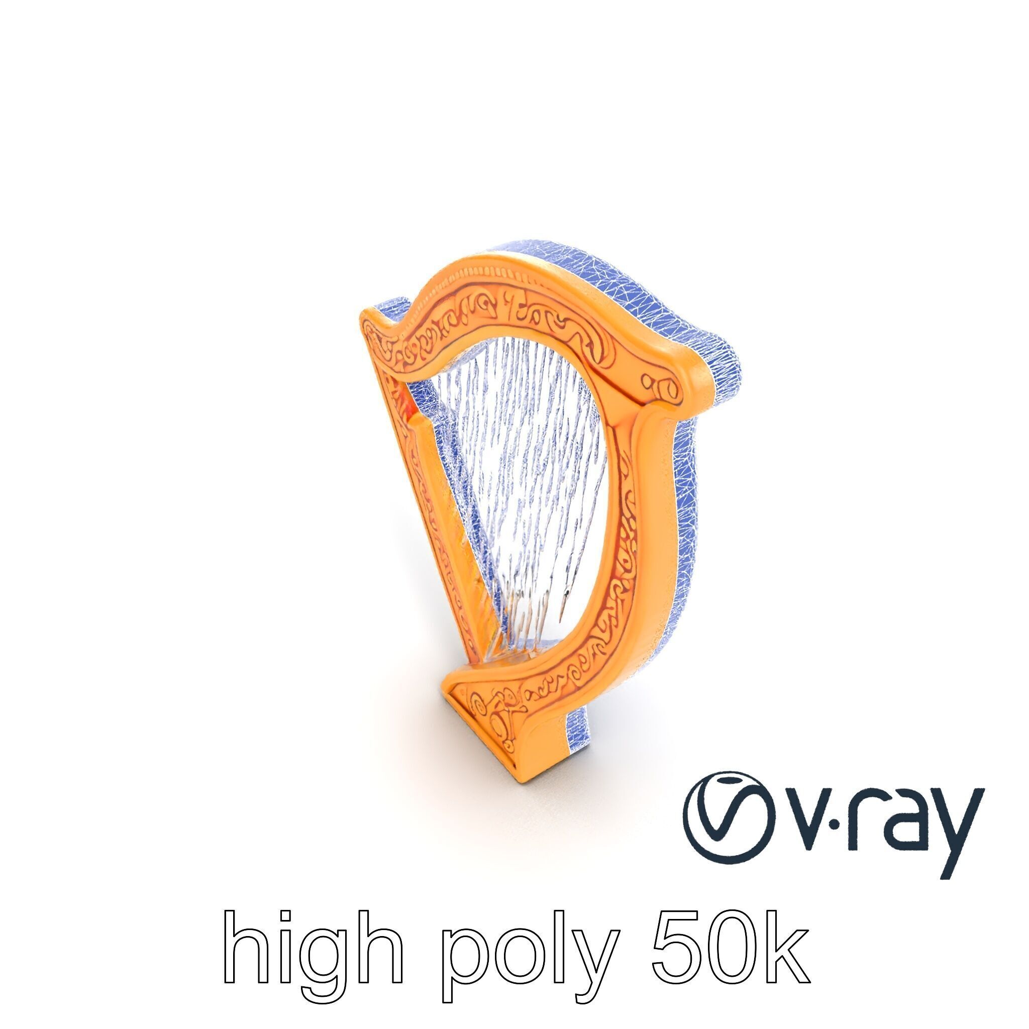Golden Celtic Knot Harp 3D model pack Low-poly 3D model_29
