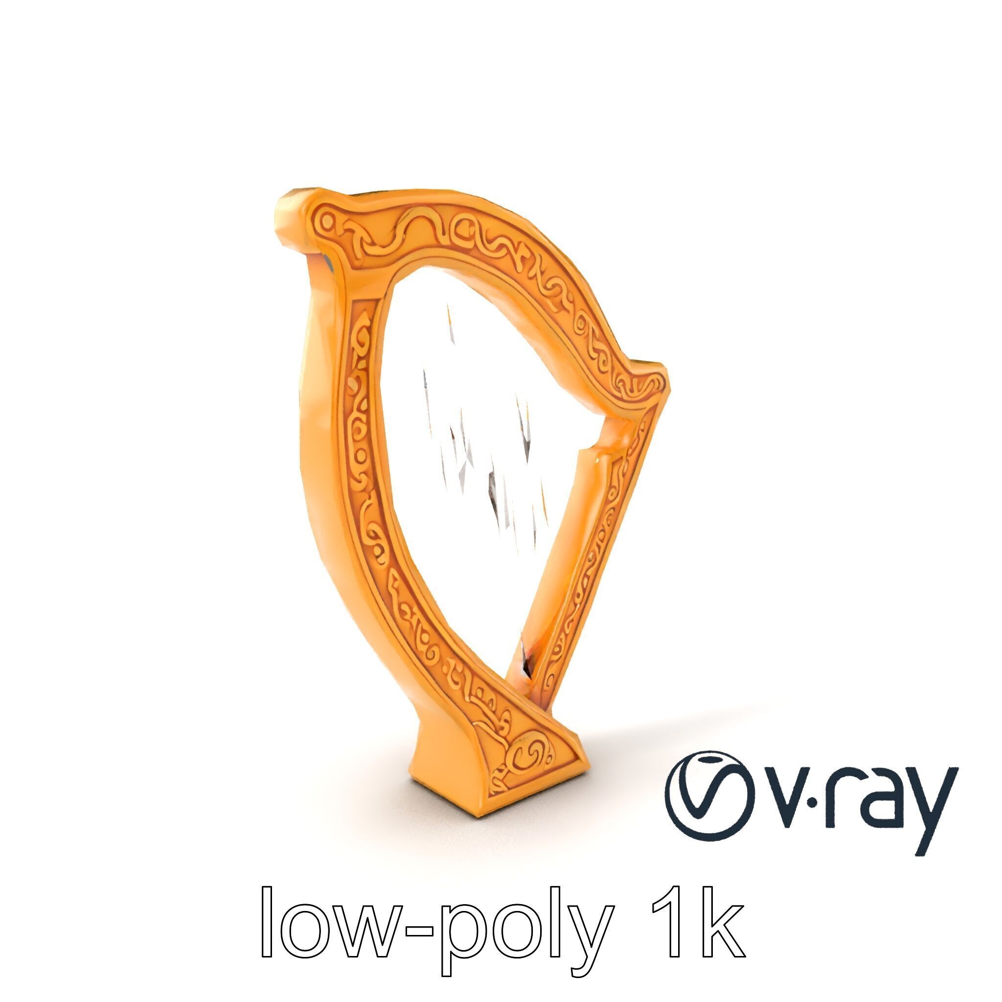 Golden Celtic Knot Harp 3D model pack Low-poly 3D model_3