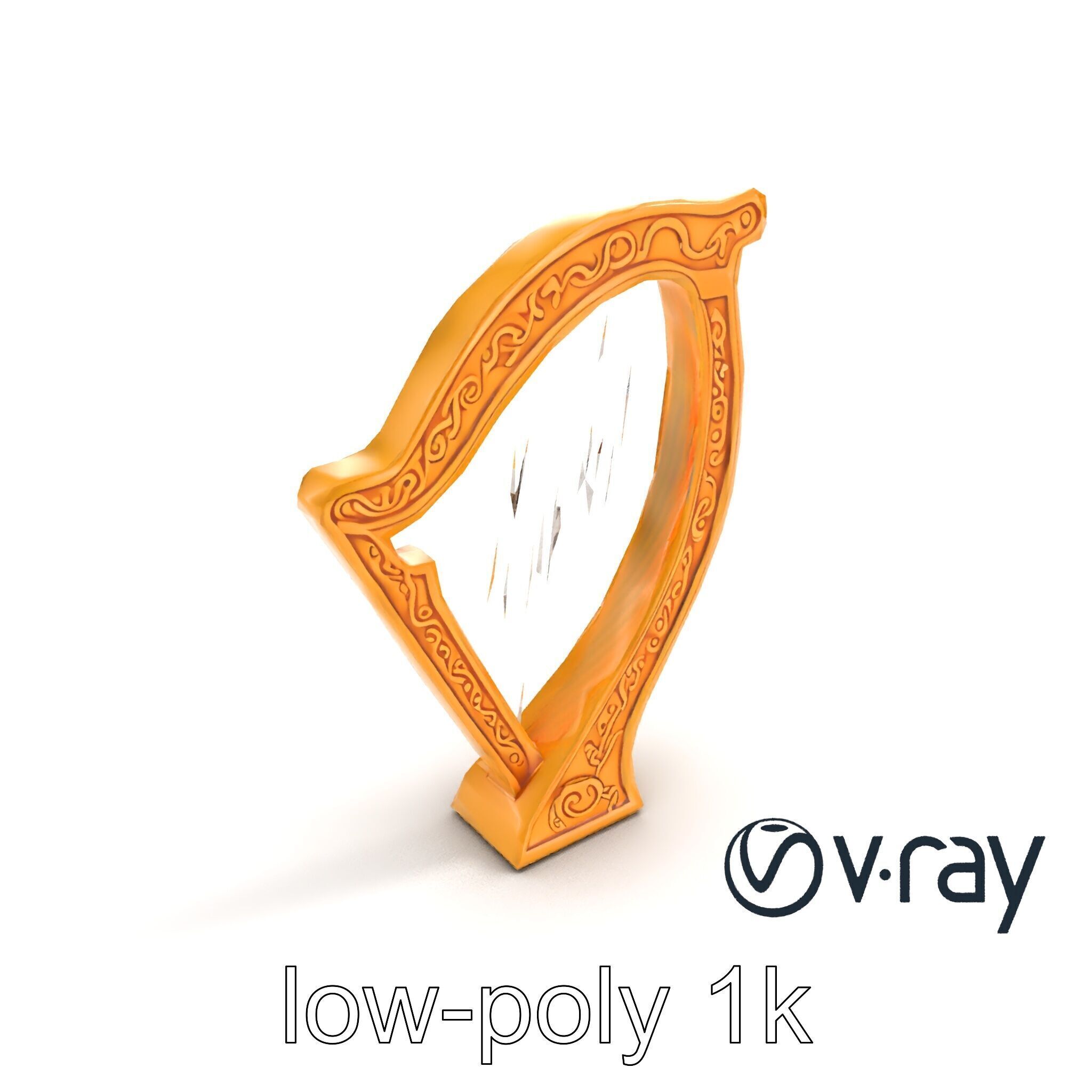 Golden Celtic Knot Harp 3D model pack Low-poly 3D model_6