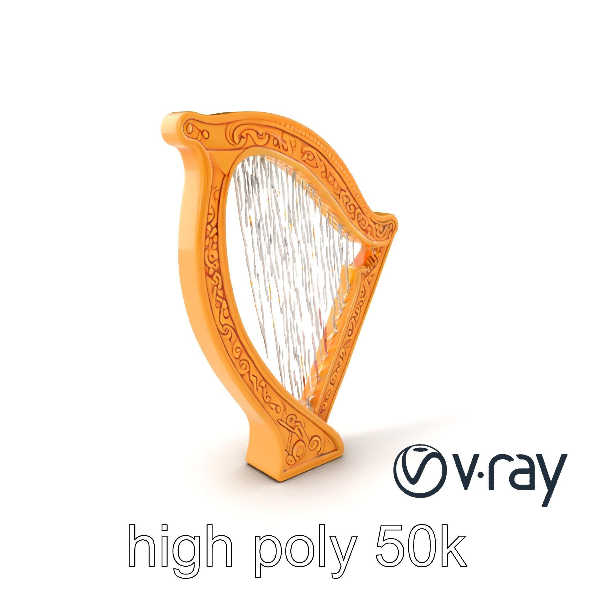 Golden Celtic Knot Harp 3D model pack Low-poly 3D model_7
