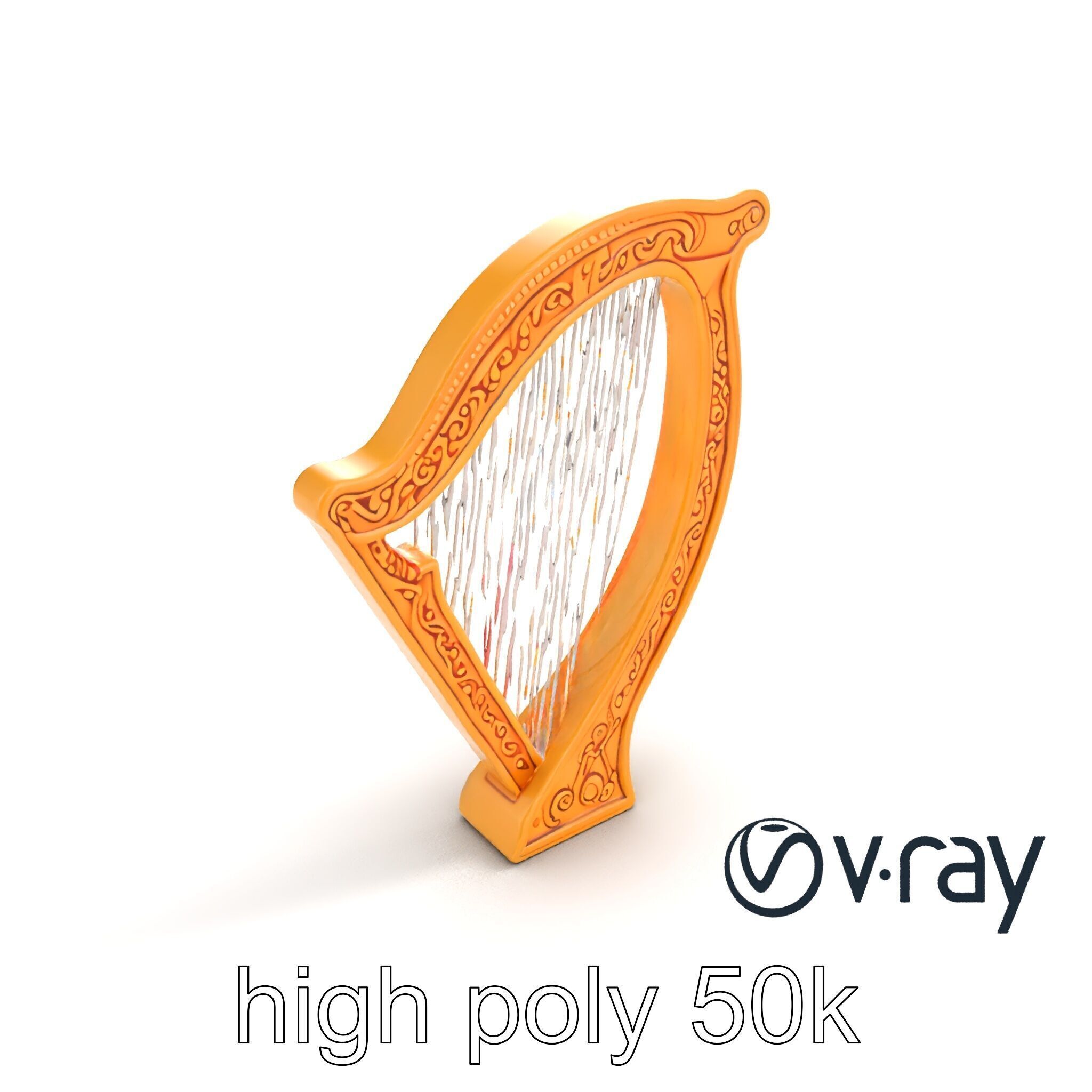 Golden Celtic Knot Harp 3D model pack Low-poly 3D model_26